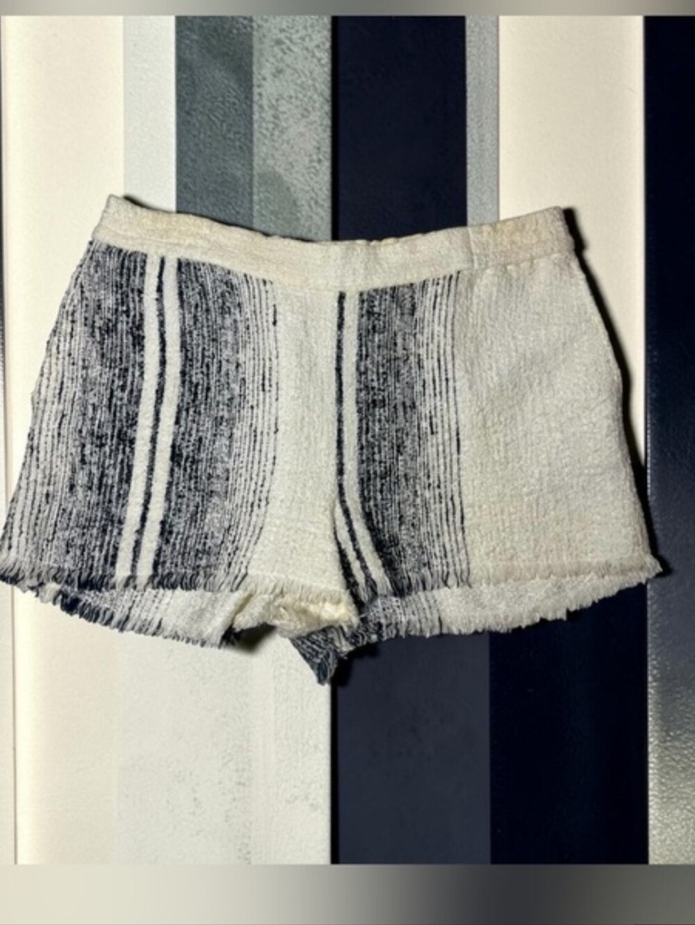 Tibi Ivory and Black Striped Terry Bike Shorts